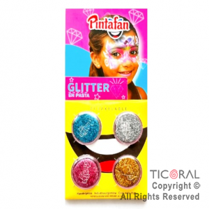 MAQUILLAJE GLITTER EN PASTA SET X 4 COLORES ORO-PLATA-FUCSIA-TURQUESA 016-01 x 3 BLISTERS